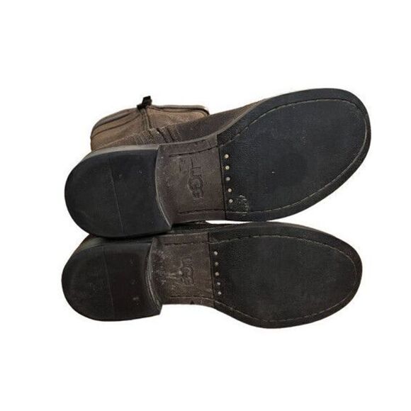 UGG Australia Boots Size 7 Dayle Lodge Brown Oiled Leather Tall Zip Riding - Picture 3 of 9